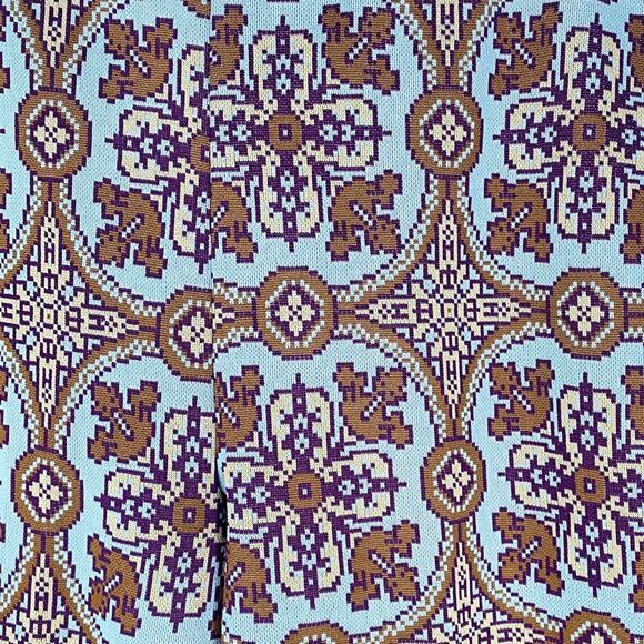 Vtg 70s Baby Blue Brown Damask Print Straight Leg Pull On Pants SZ 12 - Picture 3 of 7